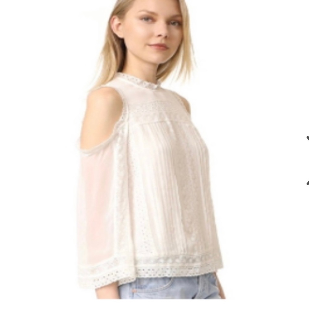 Alice and Olivia Ophelia Eyelet Lace Cold-Shoulder Ivory Blouse